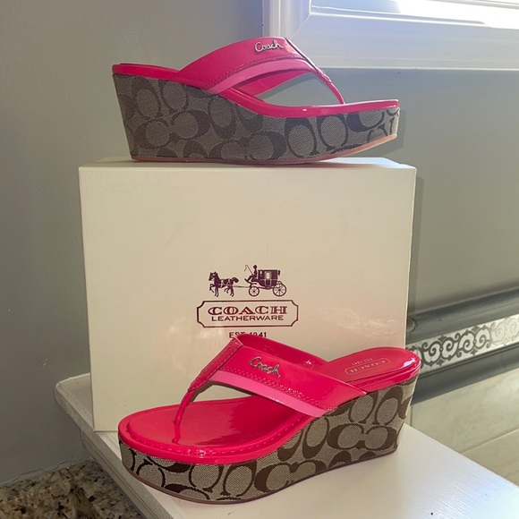 Coach Shoes - NEW Coach Jody Crinkle Patent Wedges - PINK 7.5M BRAND NEW